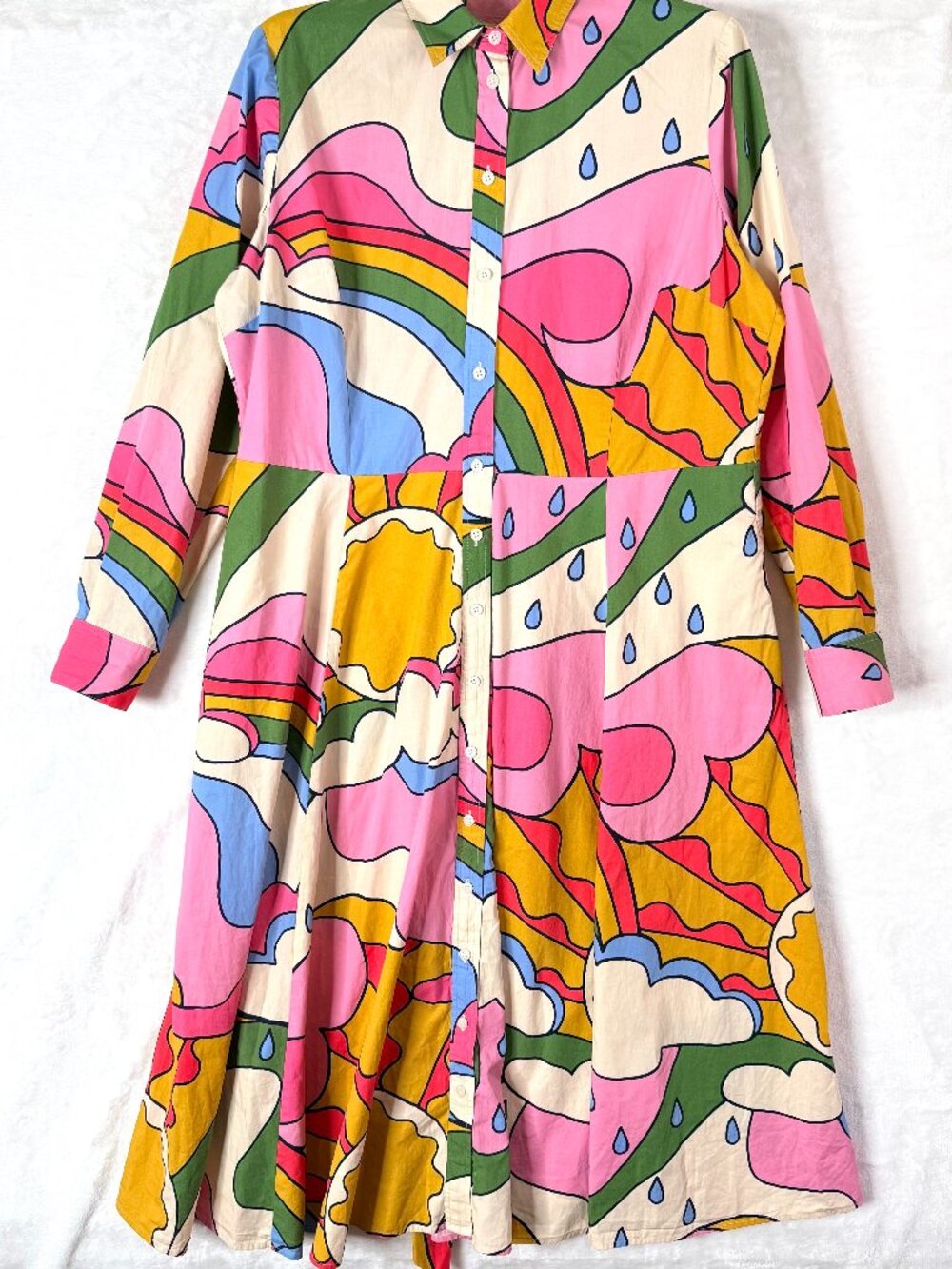 Boden Amy Waist Tie Collared Button Front Shirt Midi Dress 16 18R Preppy Coastal